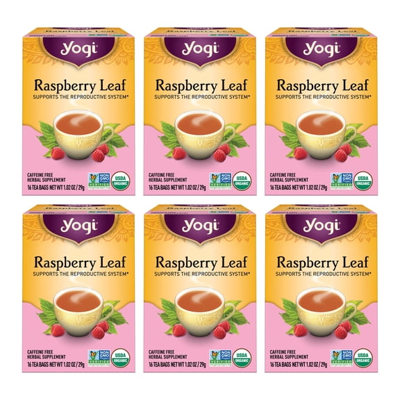 Yogi Tea Raspberry Leaf Tea - 16 Tea Bags per pack (6 packs) - Caffeine-Free, Organic Raspberry Leaf Tea Bags