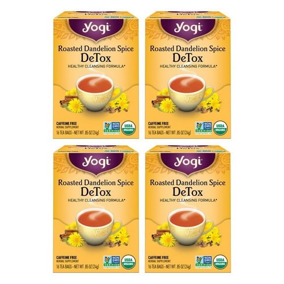 Yogi Tea Roasted Dandelion Spice DeTox, Herbal Tea, Wellness Tea Bags, 4 Boxes of 16