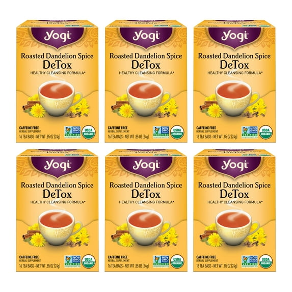 Yogi Tea Roasted Dandelion Spice DeTox, Herbal Tea, Wellness Tea Bags, 6 Boxes of 16