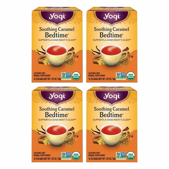 Yogi Tea Soothing Caramel Bedtime Tea - Calming Sleep Tea - Supports Good Sleep - Includes Chamomile Flower, Rooibos Leaf, Roasted Chicory Root & More- 16 Tea Bags per Pack (4 Packs)