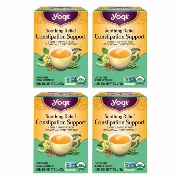 Yogi Tea Soothing Relief Constipation Support - Tea with Organic Senna Leaf - Gently Aids Constipation Overnight - Laxative Tea Blended With Peppermint & Sage - 16 Tea Bags Per Pack (4 Packs)
