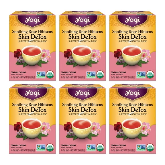 Yogi Tea Soothing Rose Hibiscus Skin DeTox, Green Tea, Wellness Tea Bags, 6 Boxes of 16