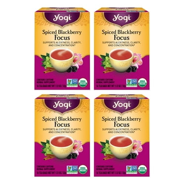 Yogi Tea Spiced Blackberry Focus, Black Tea, Wellness Tea Bags, 4 Boxes of 16
