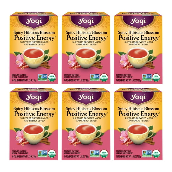 Yogi Tea - Spicy Hibiscus Blossom Positive Energy (6 Pack) - Supports Elevated Mood and Energy Level - 96 Tea Bags
