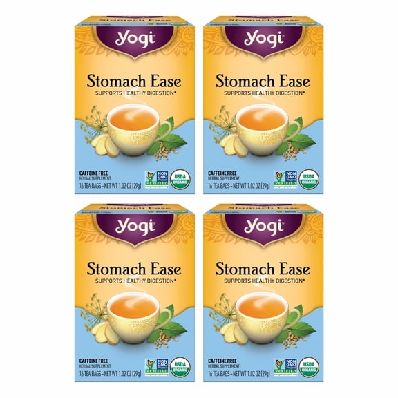 Yogi Tea Stomach Ease - 16 Bags per Pack (4 Packs) - Digestive Tea to Help Soothe & Calm the Stomach - Includes Licorice, Fennel, Ginger, Peppermint & More