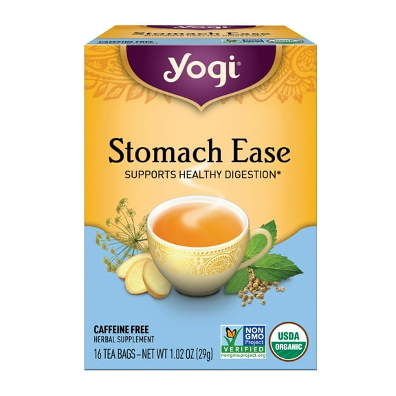 Yogi Tea Stomach Ease, Caffeine-Free Organic Herbal Tea Bags, 16 Count