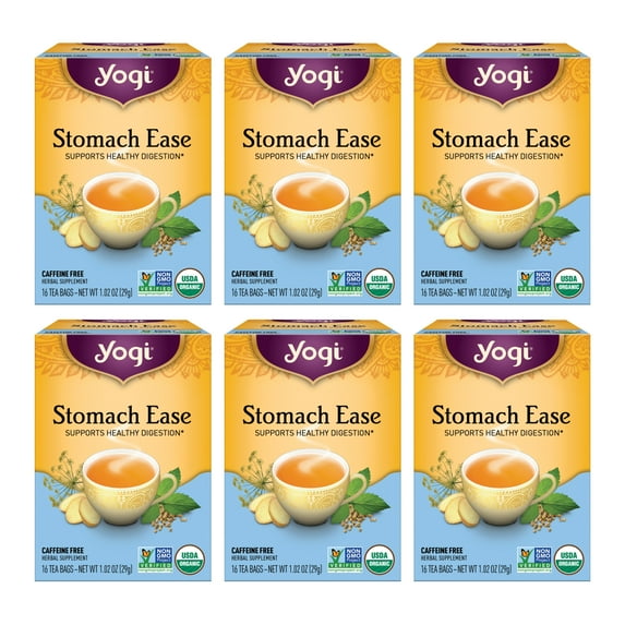 Yogi Tea - Stomach Ease (6 Pack) - Supports Healthy Digestion with Fennel, Peppermint, Licorice, and Ayurvedic Herbs - Caffeine Free - 96 Organic Herbal Tea Bags