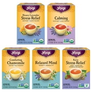 Yogi Tea Stress Relief & Relaxation Tea Variety Pack Sampler - 16 Tea Bags per Pack (5 Packs) - Organic Relaxing Tea Sampler Set - Calming Tea, Comforting Chamomile Tea, Relaxed Mind Tea & More