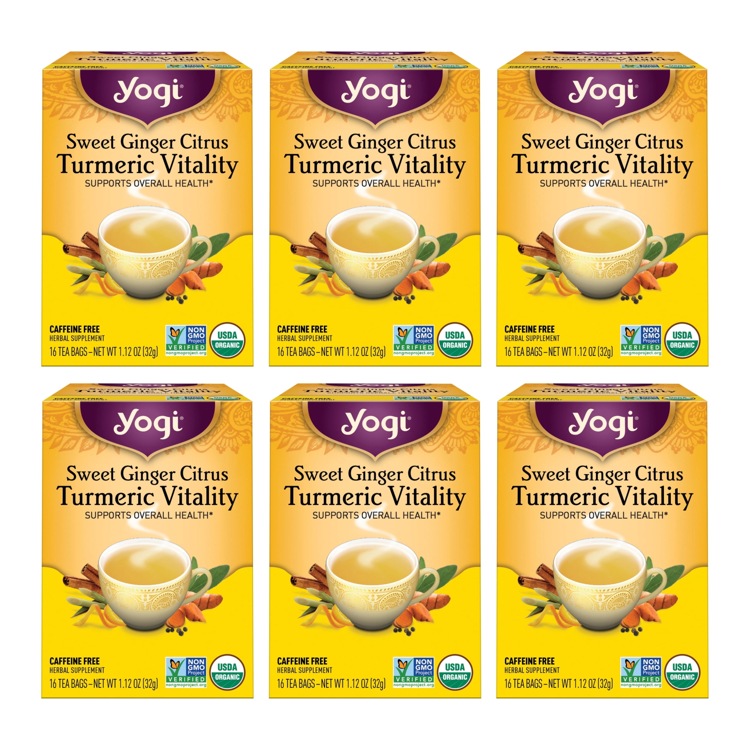Yogi, Wellness Tea Bags, 6 Boxes of 16, Sweet Ginger Citrus