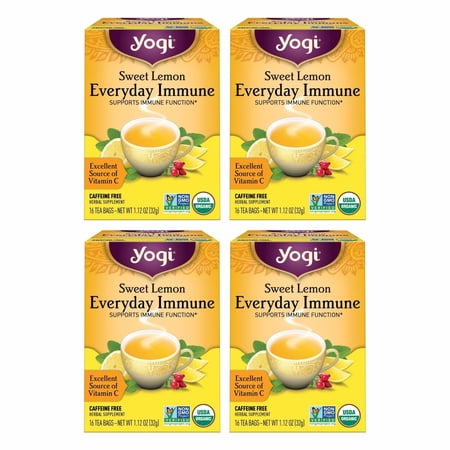 Yogi Tea Sweet Lemon Everyday Immune - 16 Bags per Pack (4 Packs) - Daily Immune Support Tea - Delicious Lemon Tea Bags - Includes Tulsi, Lemongrass, Rose Hip, Lemon Peel & More