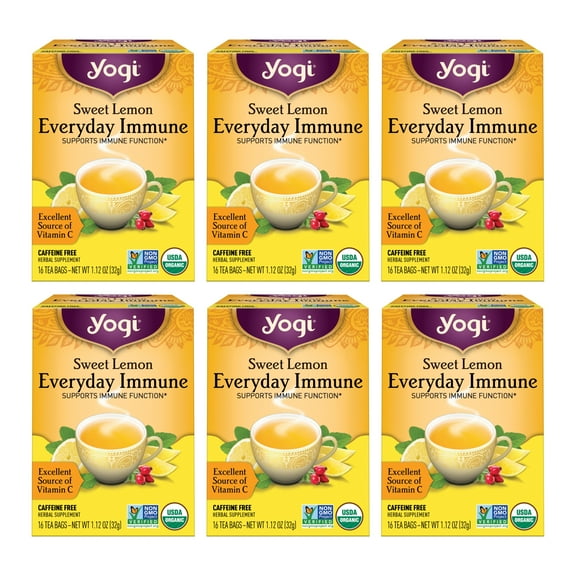 Yogi Tea Sweet Lemon Everyday Immune, Herbal Tea, Wellness Tea Bags, 6 Boxes of 16