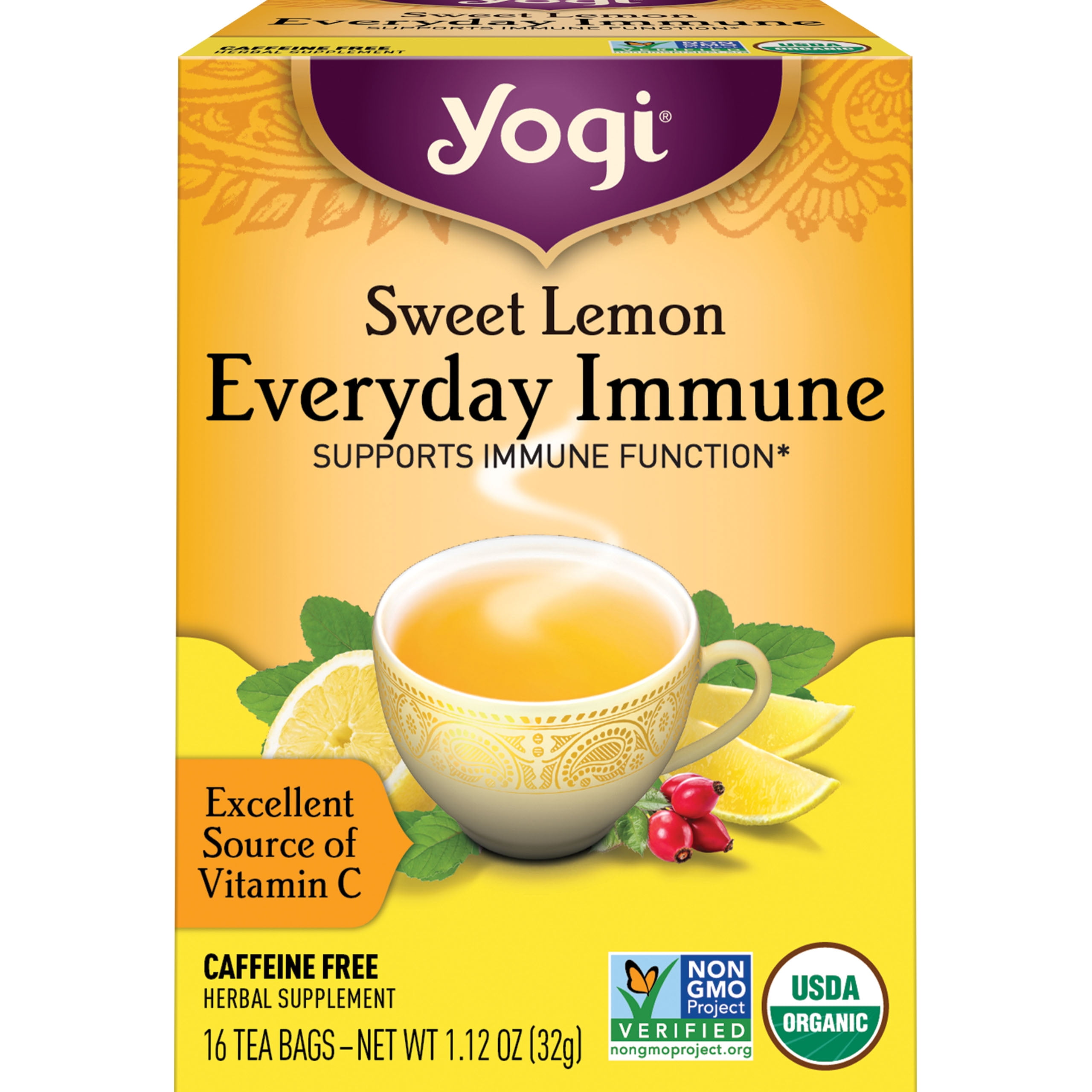 Yogi Tea Sweet Lemon Everyday Immune, Organic Herbal Tea Bags, 16 Count