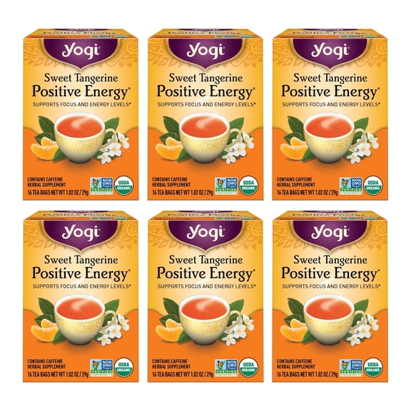 Yogi Sweet Tangerine Positive Energy - Black Tea - Wellness Tea Bags - 6 Boxes of 16