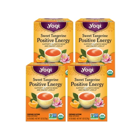 Yogi Tea, Sweet Tangerine Positive Energy, Organic Black Tea Bags, 4 Boxes of 16