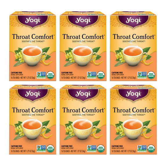 Yogi Tea Throat Comfort, Organic Herbal Tea, Wellness Tea Bags, 6 Boxes of 16