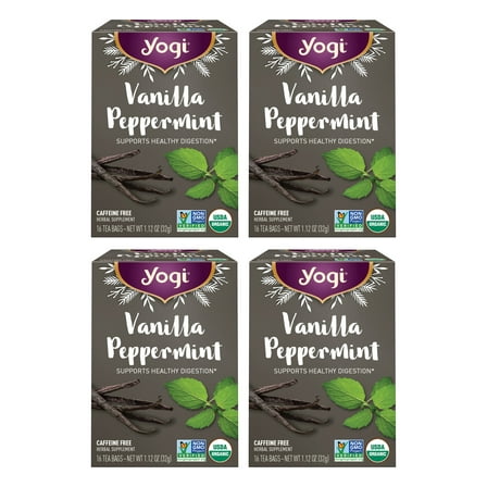 Yogi Tea Vanilla Peppermint, Caffeine-Free Herbal Tea, Wellness Tea Bags, 4 Boxes of 16