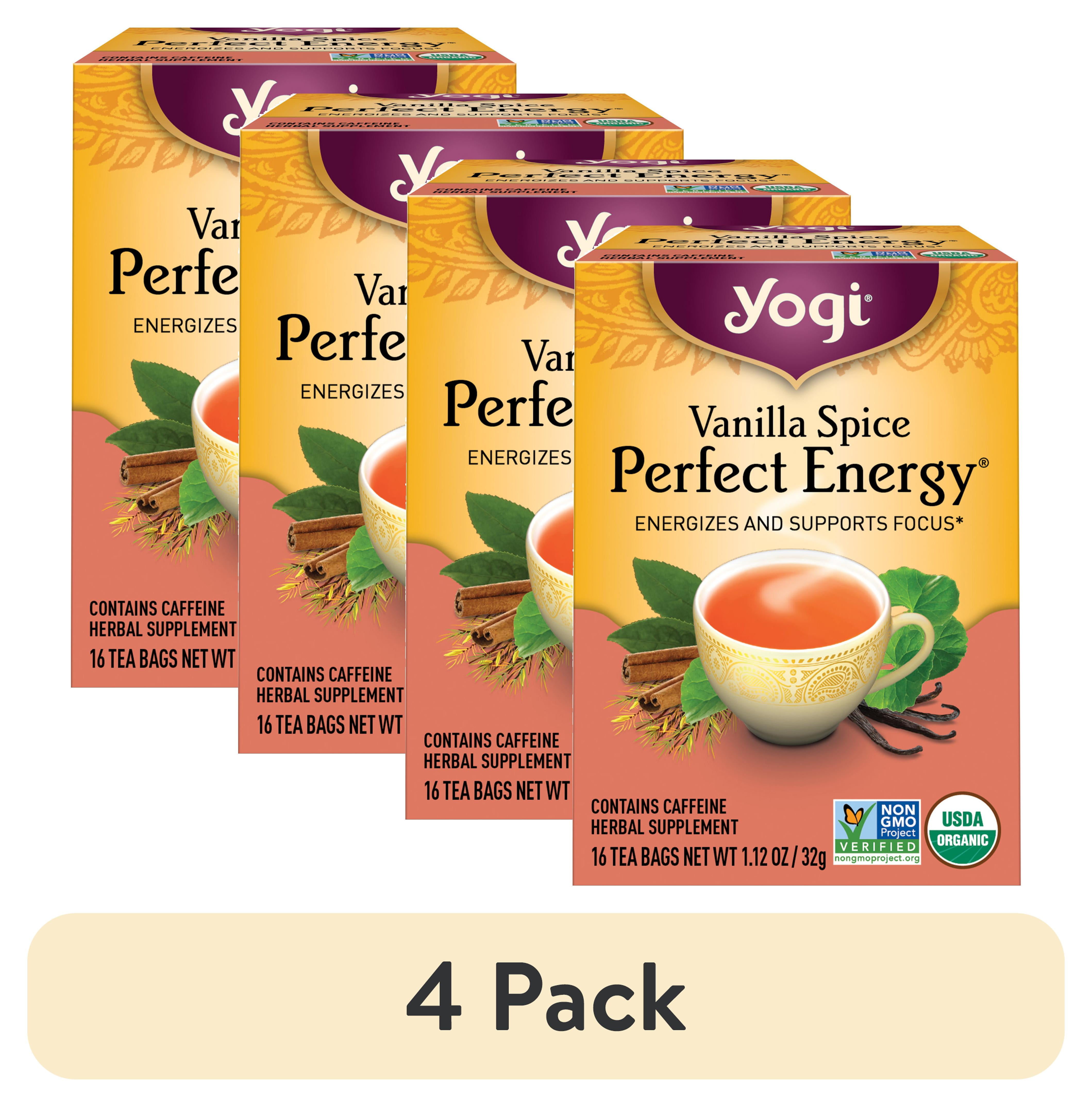 (4 pack) Yogi Tea Vanilla Spice Perfect Energy, Organic Black Tea Bags