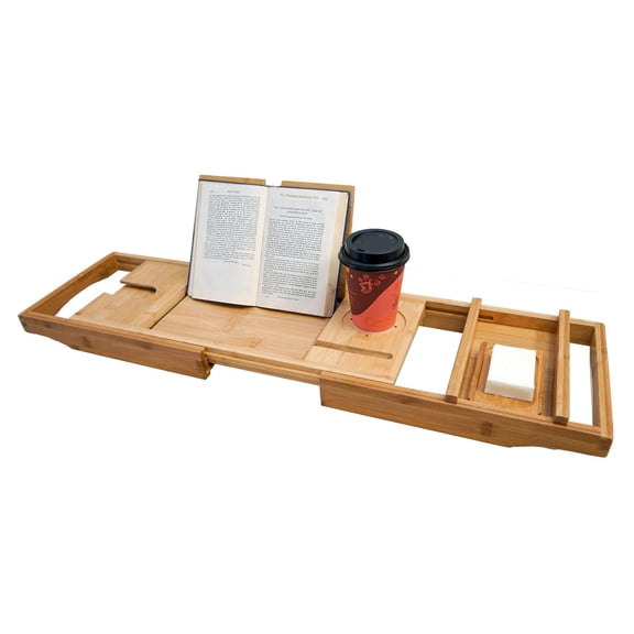 Yogibo Traybo H2O Luxury Bath Caddy Trays for Bathtub, Expandable Adjustable Bamboo Tub Tray Organizer with Book, Wine, Candle Holder for Reading and Spa