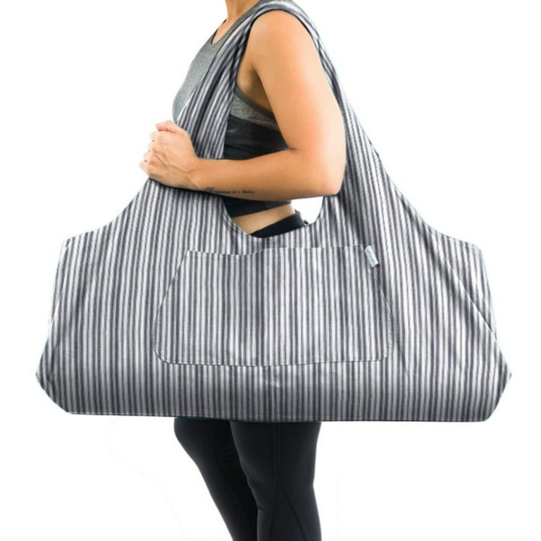Yogiii Large Yoga Mat Bag | The ORIGINAL YogiiiTotePRO | Large Yoga Bag or  Yoga Mat Carrier with Side Pocket | Fits Most Size Mats (Striped Silver