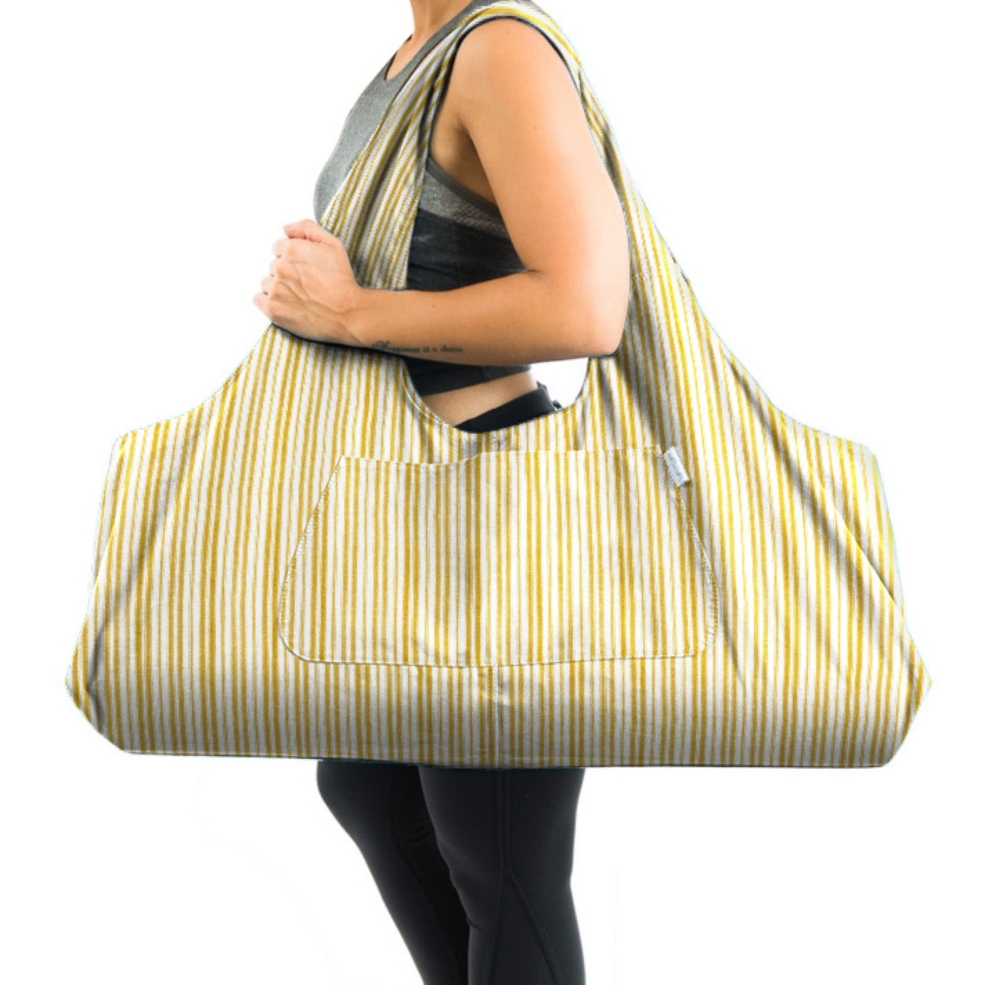 Large Capacity Stripe Bohemian Design Print Green Yoga Mat Bag