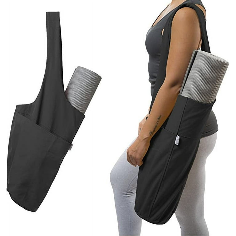 Yogiii Yoga Mat Bag | The Original YogiiiTote | Yoga Mat Tote Sling Carrier  with Large Side Pocket & Zipper Pocket | Fits Most Size Mats (Obsidian