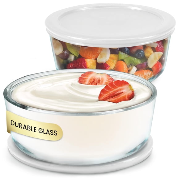 Yogurt Containers 2 Pack Make More With 1-quart Glass (4 Cup) Bpa Free Durable & Oven Safe Round Bowl Set Lids For Food Storage Meal Prep