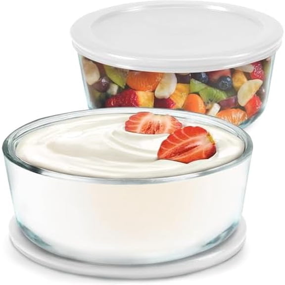 Yogurt Containers 2 Pack - Make More Yogurt with 1-Quart Glass Containers (4 Cup) - 100% BPA Free, Durable & Oven Safe Round Bowl Set with Lids - Perfect for Food Storage & Meal Prep
