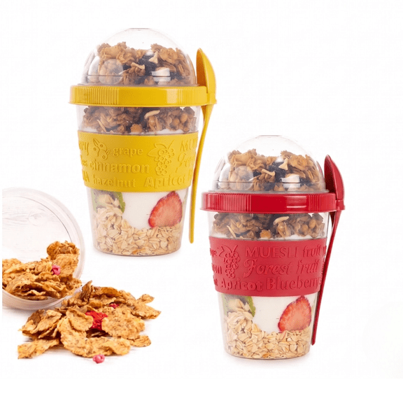 Yogurt Containers with Lids – 2-Pack Reusable Yogurt Cups for Breakfast, Parfait & Snacks – Leakproof BPA-Free Storage Jars with Spoons