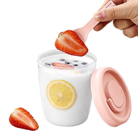 Yogurt Cups With Lids - 11x10cm Sealed Storage Jar, Draining Food Container, Salad Cup | Reusable Snack Keeper for Overnight Oats Ice Cream Sauce Sugar Seasoning Fridge Home Travel Lunch