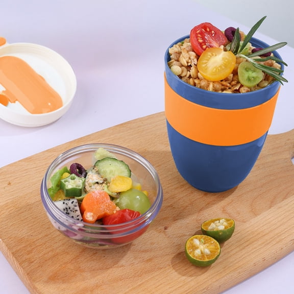 Yogurt On The Go Portable Cup with Spoon, Reusable Container with Separate Compartment for Granola, Durable and Leakproof, BPA-Free, for Lunches or Backpacks