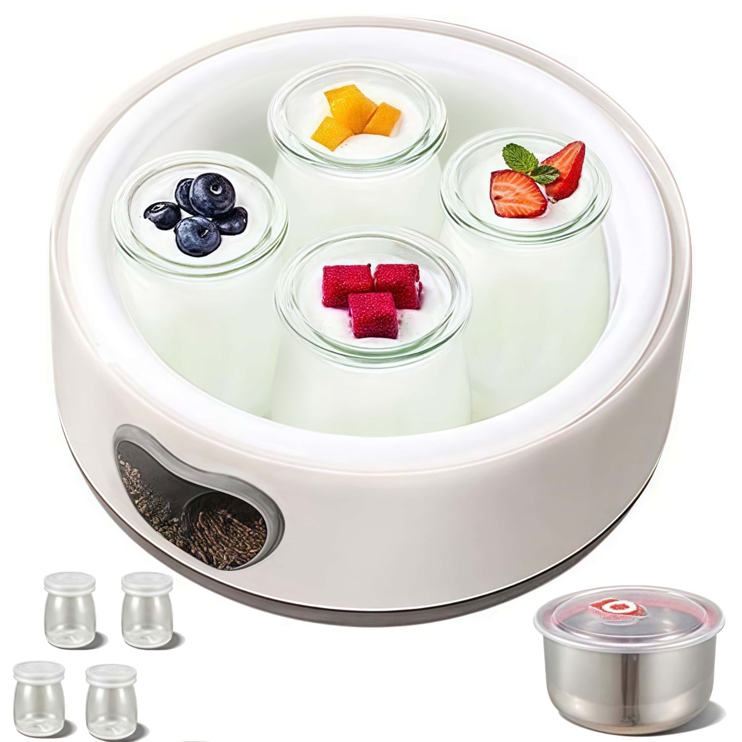 ChrumpTon Yogurt Maker,Electric Portable Yogurt Maker Machine with Stainless Steel Liner & 4 Reusable Glass Jars,1.2L,15W,Constant Temperature Fermentation,White