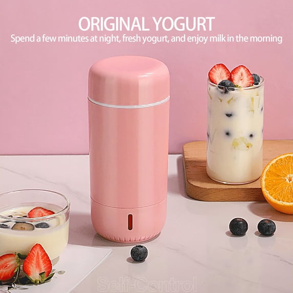 Yogurt Maker, Gaqring Automatic Mini Portable Yogurt Machine, Glass Jar 280ml Capacity Homemade Yogurt Cup with Timer, Pink