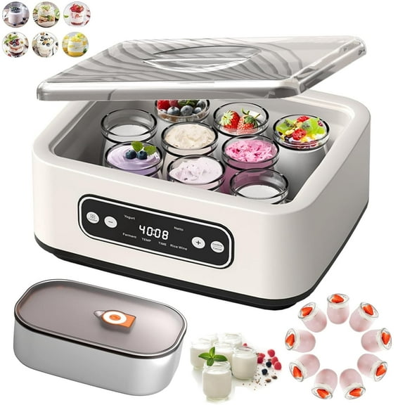 Yogurt Maker Machine, 54 Oz Automatic Yoghurt Maker with Temp Control & Smart Timer, Multi-Function Homemade Yogurt Maker with LED Display for Home Use, 9 Glass Jar with Lid