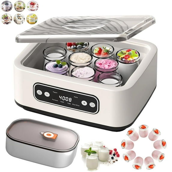 Yogurt Maker Machine, 54 Oz Automatic Yoghurt Maker with Temp Control & Smart Timer, Multi-Function Homemade Yogurt Maker with LED Display for Home Use, 9 Glass Jar with Lid