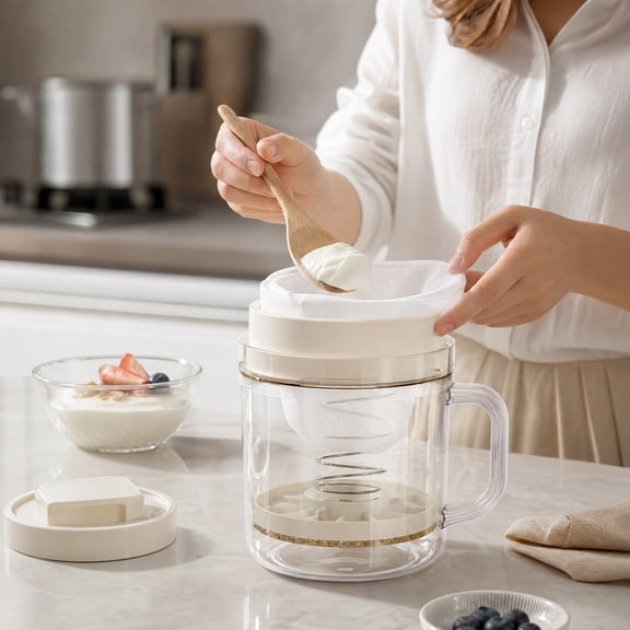 Yogurt Strainer, Greek Yogurt Maker With Whey Separator Spring Press Filter Reusable Mesh Strainer Multi Purpose Food Filter, for Homemade Yogurt Cheese Soy Milk Kitchen