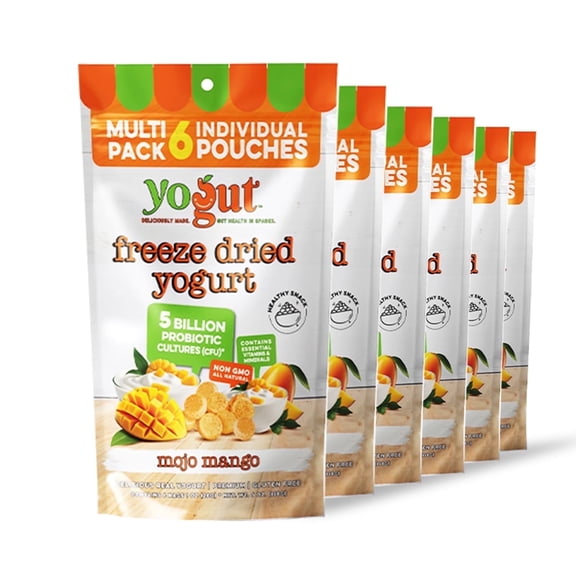 Freeze-Dried Mango Yogurt Bites, 6-pack, Crunchy Texture, Gluten-Free, Non-GMO, with 5 Billion Probiotic Cultures