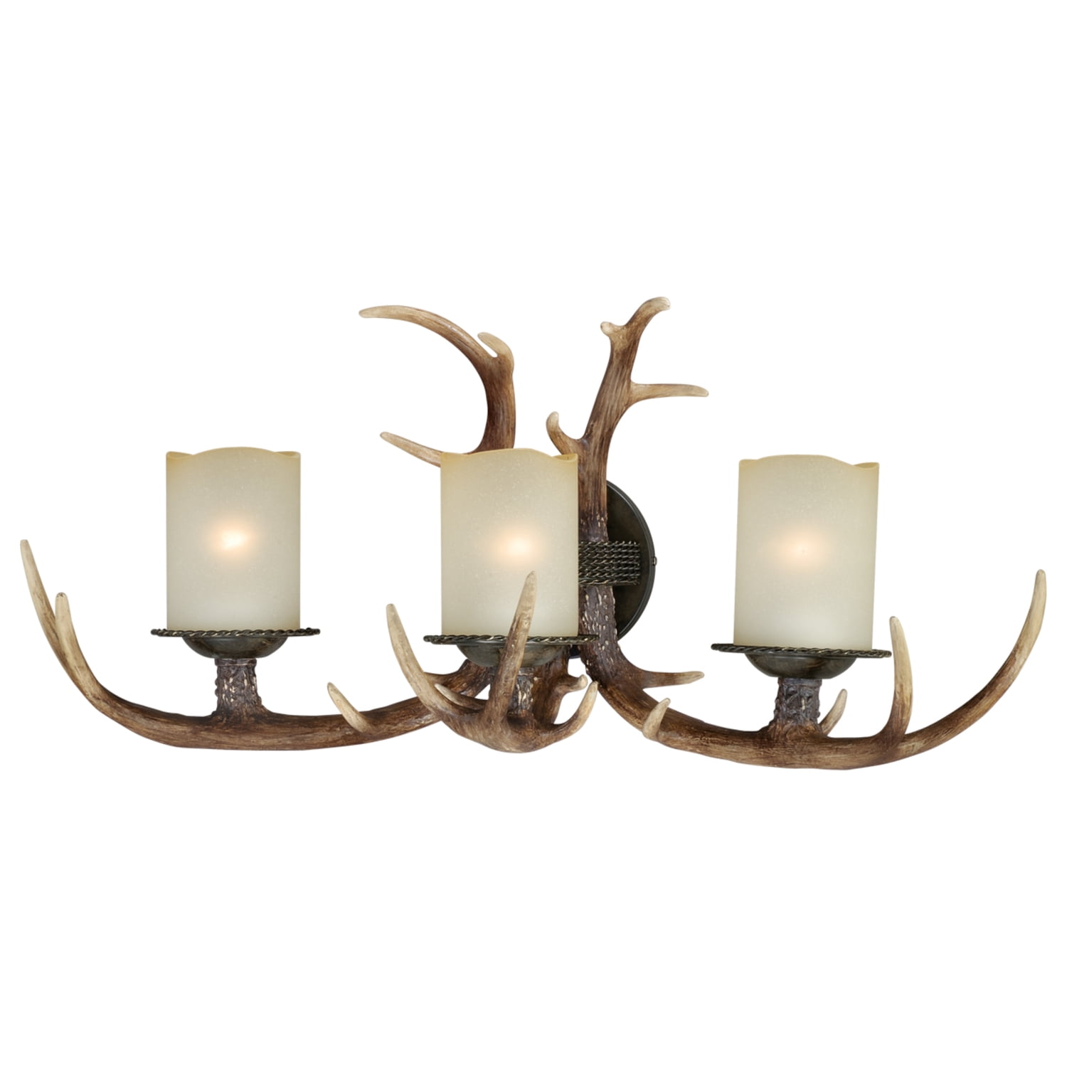 Rustic Brown Antler 3-Light Vanity with Creme Cognac Glass