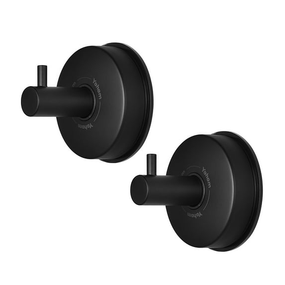 Yohom Black Stainless Steel Suction Cup Towel Clothes Hooks for Bathrooms Doors Glass 2packs