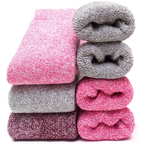 Yoicy Womens Extra Thick Wool Boot Crew Winter Socks (3 Pack),Plain Size 6-10,Assorted