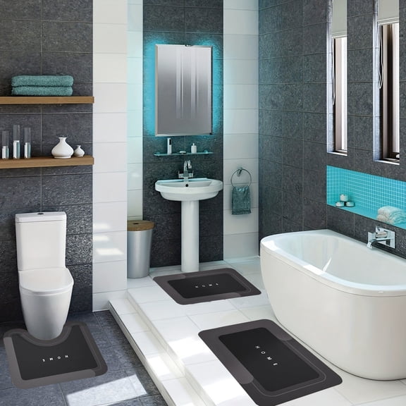 Yokan 3-Piece Bathroom Mat Set, Non-Slip Quick-Dry Bath Rugs, Super Absorbent Floor Mats for Bathroom, Comfortable Bathroom Mats for Home & Hotel Use, Durable and Stylish Bath Rugs