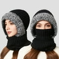 thumbnail image 1 of Yokan 3-in-1 Knitting Hat with Scarf and Mask, Fleece Lined Winter Knit Balaclava for Women, Windproof and Warm Winter Outdoor Hat with Face Covering, Cozy Fashion Beanie, Black/Gray/Red, 1 of 8