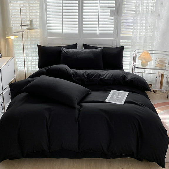 Yokan All-Season Bedding Set, 4-Piece Washable Solid Color Bed Sheet, Duvet Cover & Pillowcases, Soft Cotton Blend, Queen/King Size Quilts, Durable Bedding for Year-Round Comfort