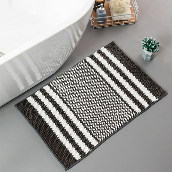 Yokan Chenille Bathroom Mat, Super Soft and Thick Absorbent Non-Slip Floor Rug, Machine Washable, Navy/Khaki/Dark Gray, Bathroom Rugs Set for Floor Protection & Bathroom Accessories