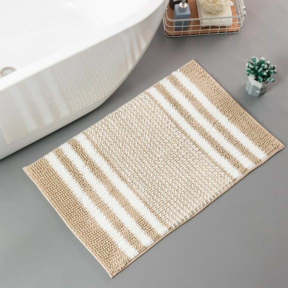 Yokan Chenille Bathroom Mat, Super Soft and Thick Absorbent Non-Slip Floor Rug, Machine Washable, Navy/Khaki/Dark Gray, Bathroom Rugs Set for Floor Protection & Bathroom Accessories