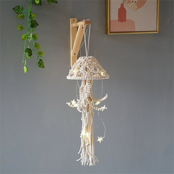 Yokan Hand-Woven Cotton Rope Hanging Ornaments, Decorative Wall Decor for Living Room, Bedroom, Boho Style, Beige/White Design, 20x55CM, Ideal for Indoor & Outdoor Decoration, Long-Lasting