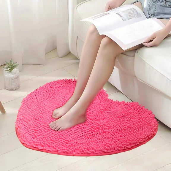Yokan Heart Shaped Rug, Non-Slip Decorative Polyester Bathroom Mat, Washable Absorbent Bath Rug, Cute Valentine’s Day Decor for Bathroom, Living Room, Red/Pink, Bathroom Rugs & Home Decor