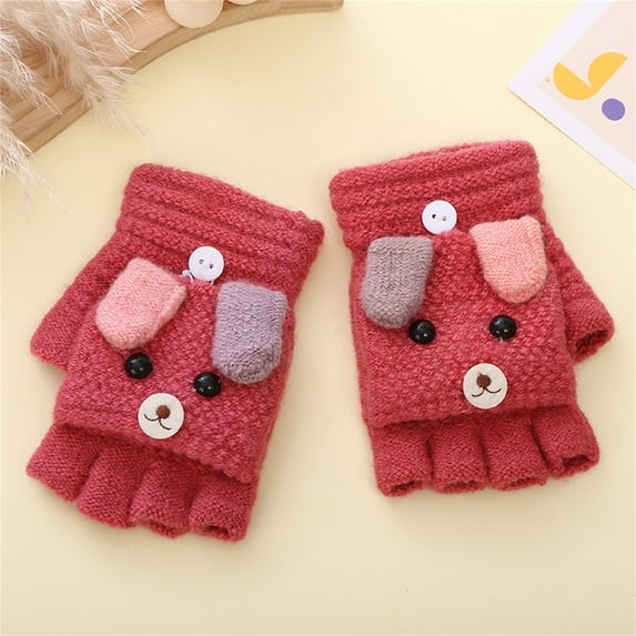 Yokan Kids Winter Convertible Flip Top Gloves, Knitted Fingerless Mittens with Mitten Cover for Boys & Girls, Warm Soft Acrylic Knit Gloves for Winter Outdoor Activities, Flexible Fit for 6-12 Years