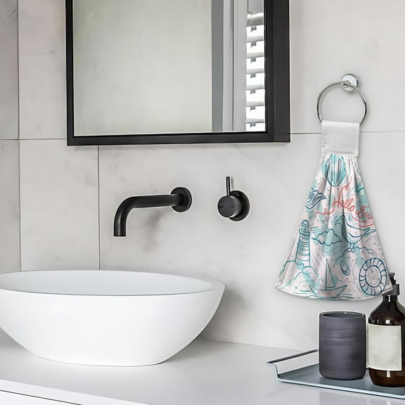 Yokan Kitchen Bar Hanging Hand Towel, Soft & Absorbent Printed Towel for Bathroom & Kitchen, Stylish Design with Convenient Hanging Loop, Durable Cotton Fabric for Daily Use