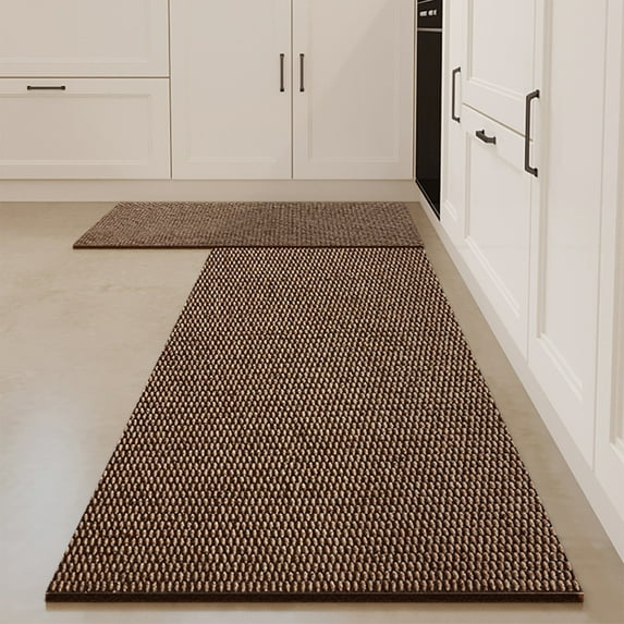 Yokan PVC Kitchen Floor Mats, Non-Slip Watertight Kitchen Rug, Coffee/Gray, Absorbent Kitchen Mats for Counter, Durable Non-Oil Washable Mats for Kitchen & Bathroom Floors