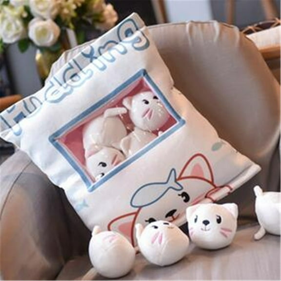 Yokan Snack Doll Throw Pillow, 8 Figurines Inside, Reversible Toy Pillow, Interactive Storage, Plush Polyester, Kids & Collector's Gift, Fun Play & Organizing Décor, Cozy Pillows